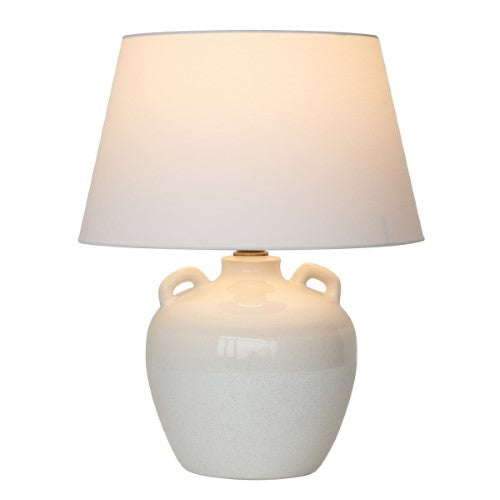 Cream Ceramic Lamp with White Linen Shade - 48cm