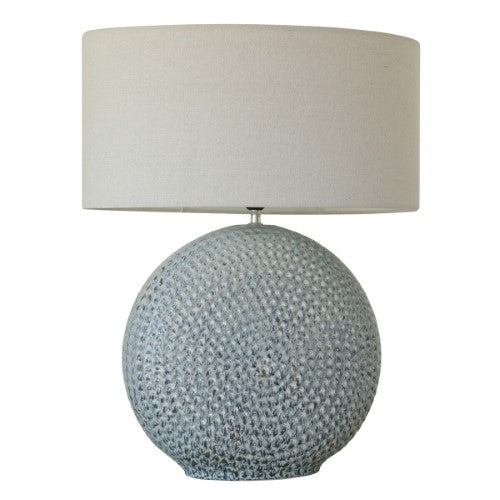 Blue Glazed Ceramic Lamp with Linen Shade - 67cm