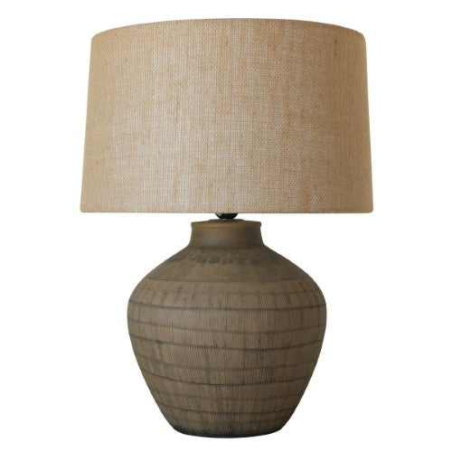 Brown Ceramic Lamp with Hessian Shade - 55cm