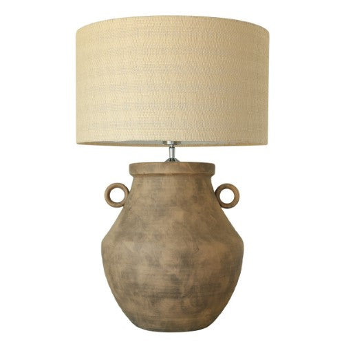 Brown Ceramic Lamp with Hessian Shade - 98cm