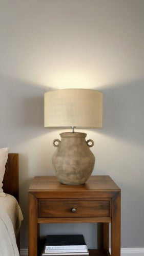 Brown Ceramic Lamp with Hessian Shade - 98cm