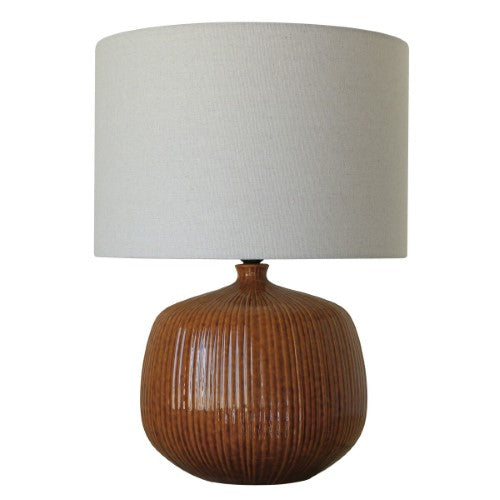 Tabacco Ceramic Lamp with Linen Shade