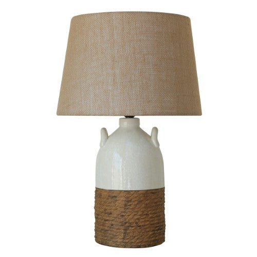 Antique Ceramic Lamp with Hessian Shade