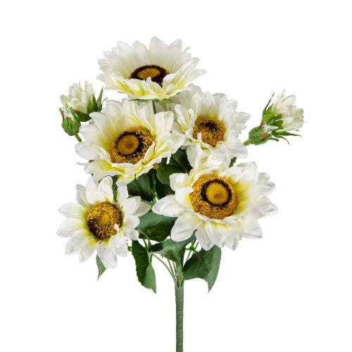 Decorative - White Sunflower Stems 9 Heads