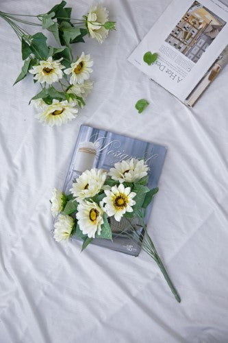 Decorative - White Sunflower Stems 9 Heads