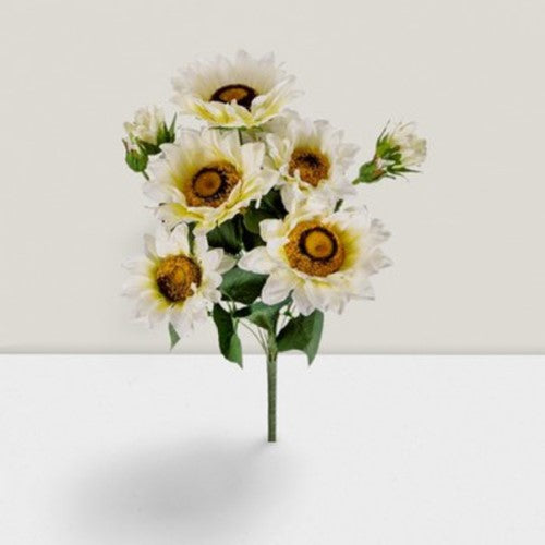 Decorative - White Sunflower Stems 9 Heads