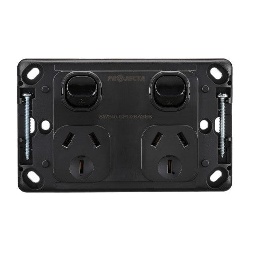 DOUBLE GPO 240V 10A BLACK BASE PK10