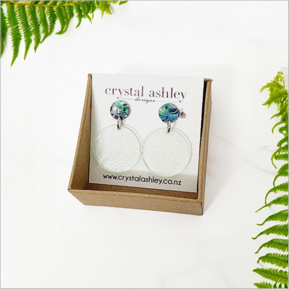 Earrings Set - Round Acrylic + Paua