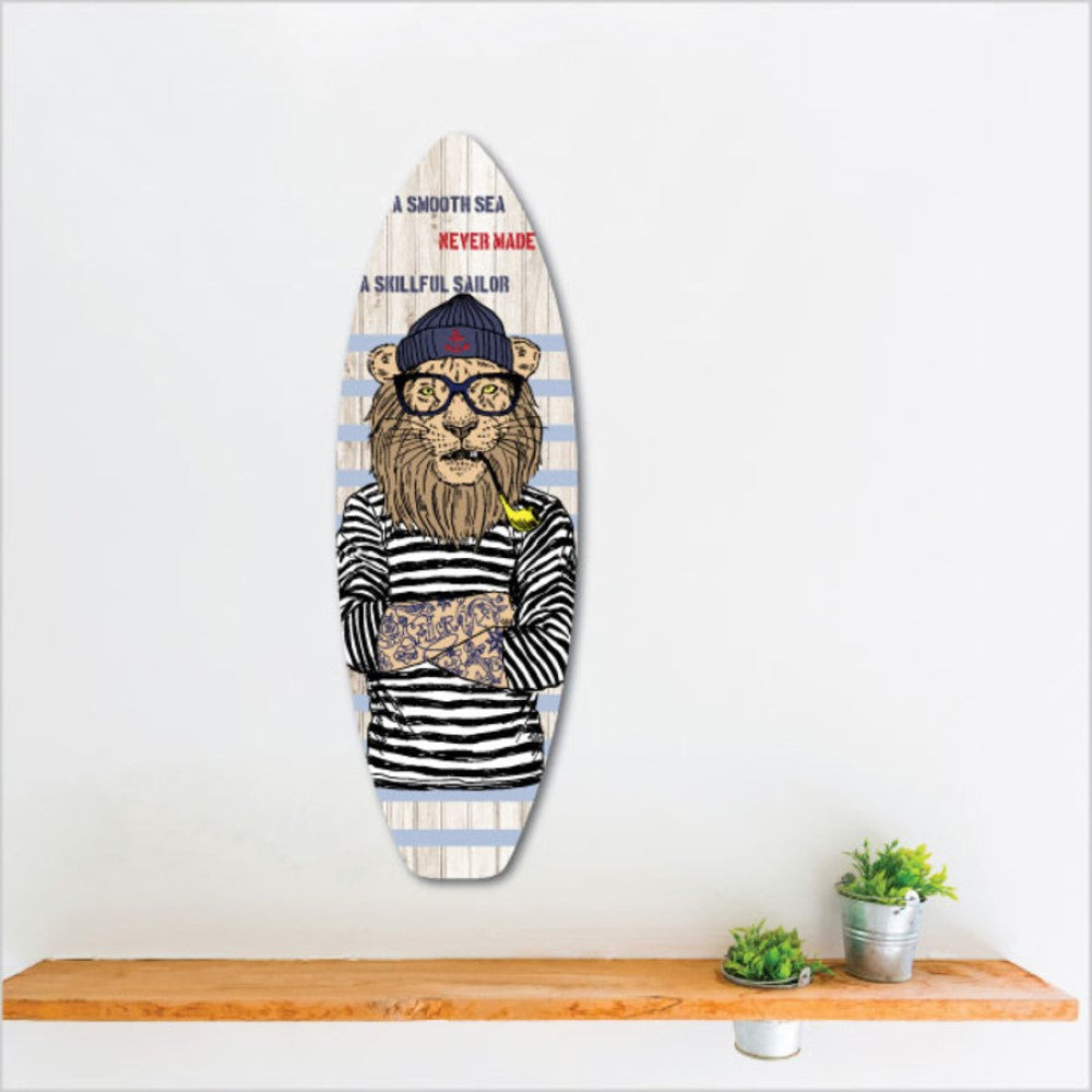 Wall Art - Ply Surfboard Art Sailor Lion Plank (16 x 50cm)