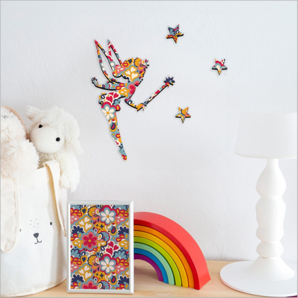 Wall Art - Tinkerbell 2 with Stars Textured Pattern (Red/Orange)