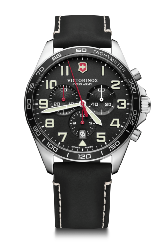 Watch - VICTORINOX FieldForce Chrono 42mm Black Leather Strap Black Dial