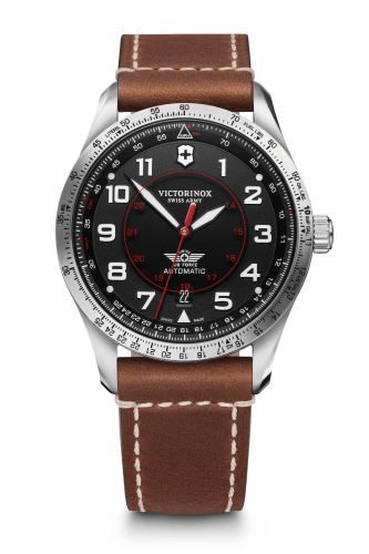Watch - VICTORINOX Airboss Mechanical 42mm Brown Leather Strap Black Dial