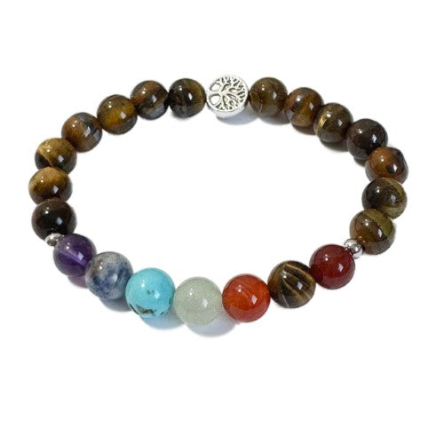 Chakra Bracelet - Tiger Eye & Tree of Life Bead
