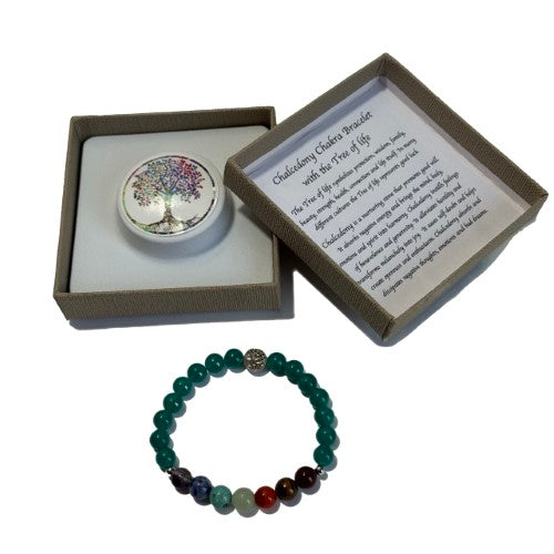 Chakra Bracelet - Chalcedony & Tree of Life Bead