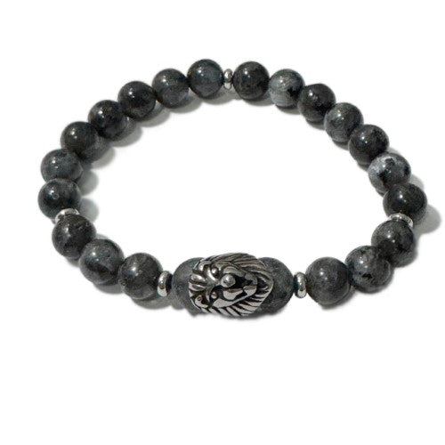 Men's Bracelet - Dark Labradorite & Lion Head Bead