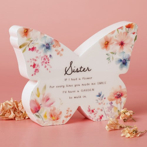 Standing Plaque - The Cottage Garden Floral Mantel Butterfly Sister (14cm)