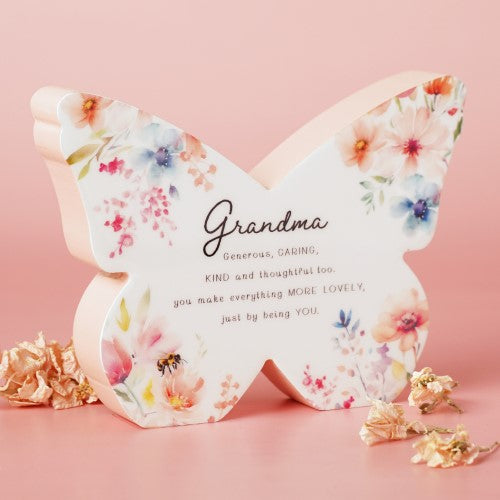 Standing Plaque - The Cottage Garden Floral Mantel Butterfly Grandma (14cm)