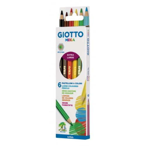 Giotto Mega Assorted Extra Large Colouring Pencils Pack of 6