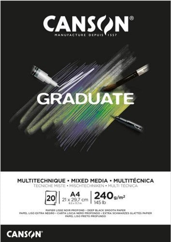 Canson Graduate Mixed Media Black 240gsm 20 Sheet Pads C31250P017
