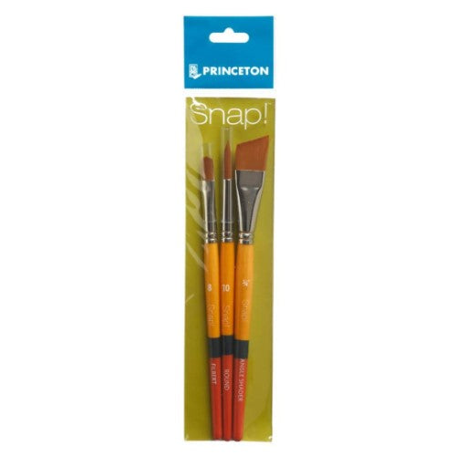 Princeton Snap! Short Handle Gold Taklon Brushes Set #1 Pack of 3