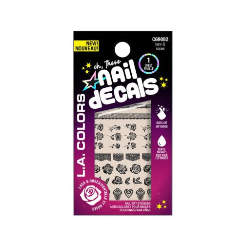 Nail Sticker Decal - LA Colors White (Lace & Roses)