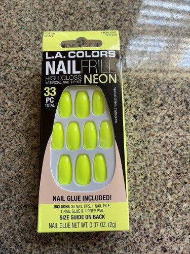 Nail Tips Kit w/Glue - LA Colors 33pc Nail Frill Neon (Highlight)