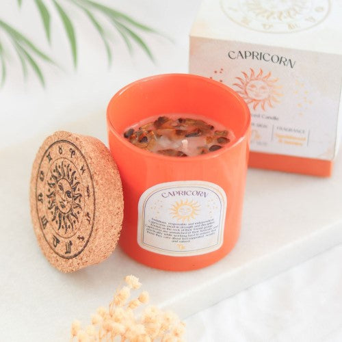 Capricorn Sandalwood & Jasmine Gemstone Glass Candle