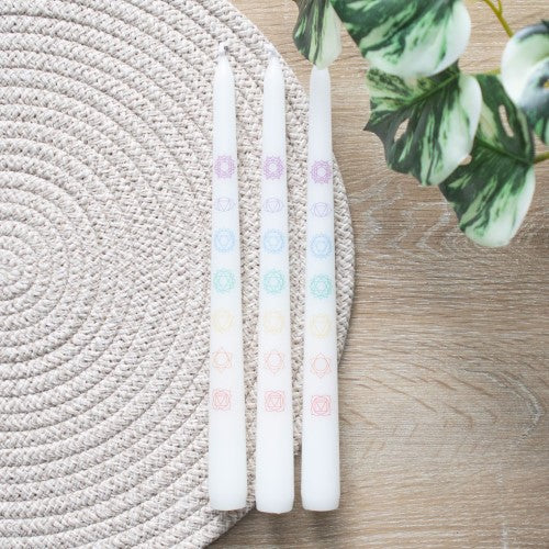 Set of 3 White Chakra Dinner Candles