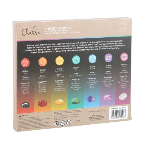 Chakra Energy Candles, Crystals and Candle Holder Gift Set