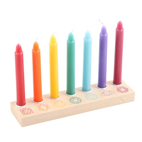 Chakra Energy Candles, Crystals and Candle Holder Gift Set