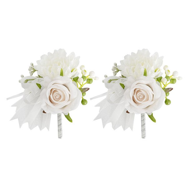 Artificial / Faux Flower - Mixed Flower Boutonniere Pack 2 White