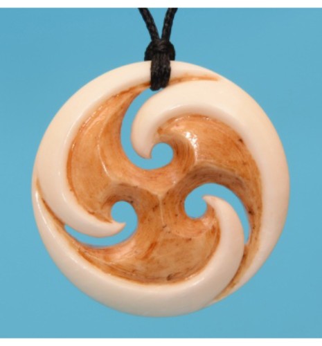Elegant Triple Koru Pendant, intricately carved from bone, symbolizing new beginnings; adjustable cord included for a customizable fit.