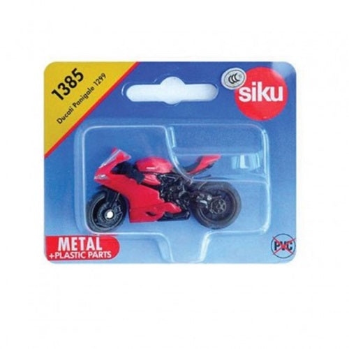 Detailed SIKU Ducati Panigale 1299 model in bright red, crafted from die-cast metal, perfect for collectors and play.