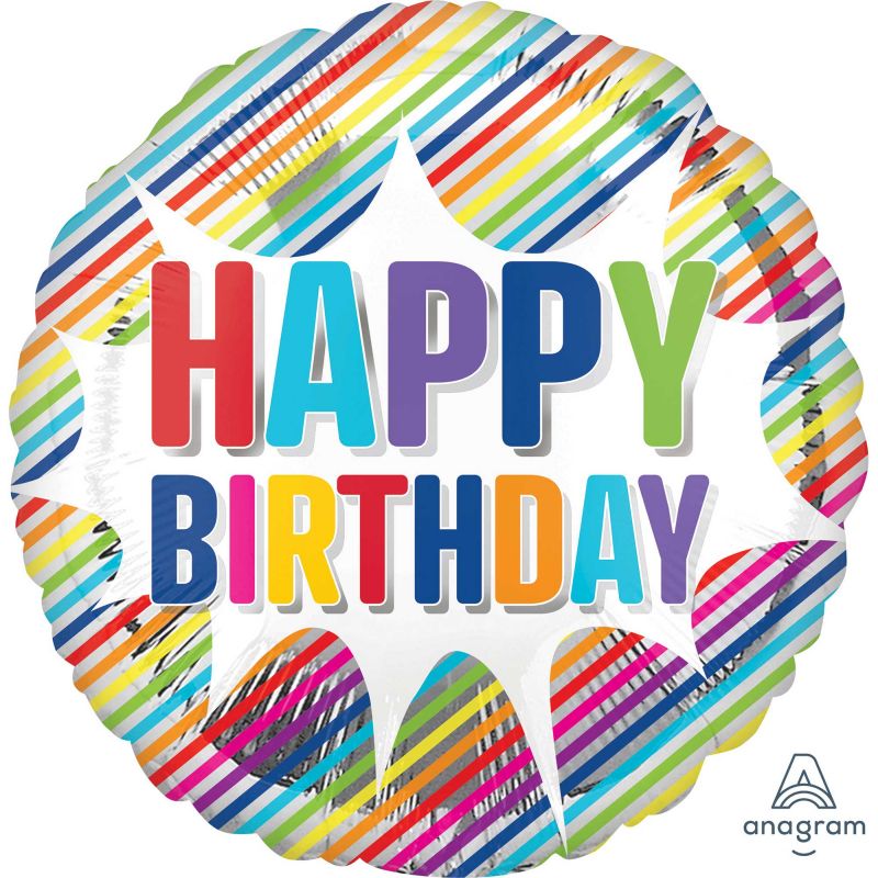 Foil Balloon - Standard HX Happy Birthday Striped Burst (45cm)