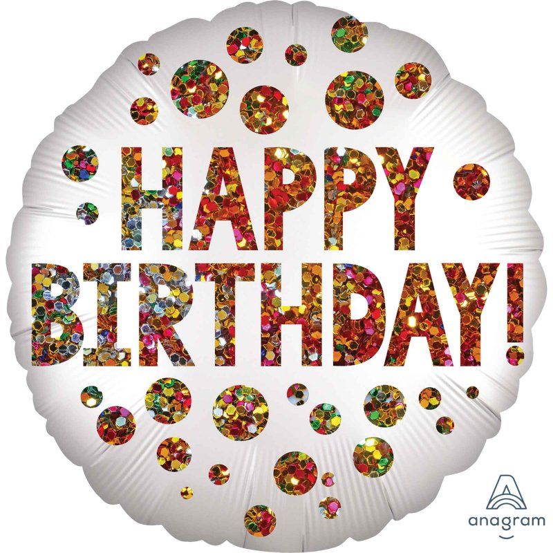Foil Balloon - Standard Satin XL Satin Infused Happy Birthday Sequins (45cm)