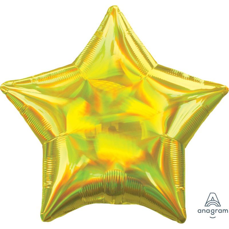 Foil Balloon - Standard Holographic Iridescent Yellow Star (45cm)