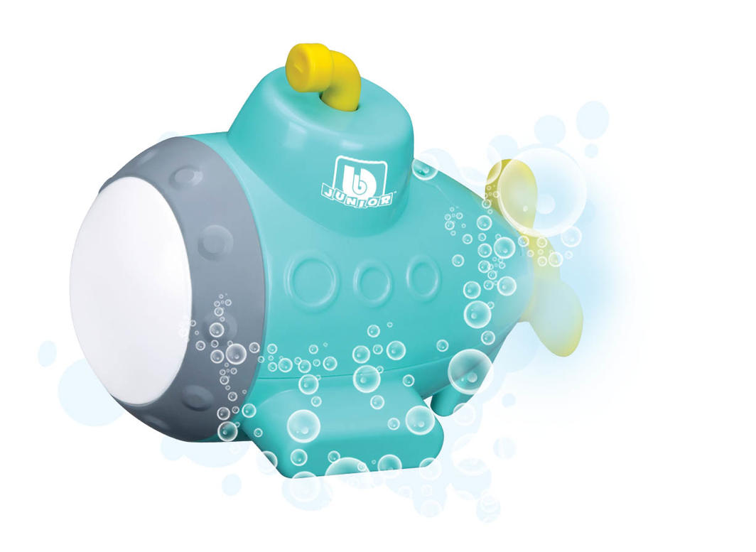 Vibrant submarine projector toy for kids, creating lively sea life projections during bath or pool play. Ages 1+.