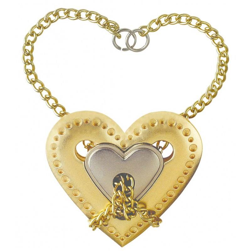Heart-shaped Huzzle puzzle with gold and silver pieces, designed for adult brain teasers and couples to enjoy together.