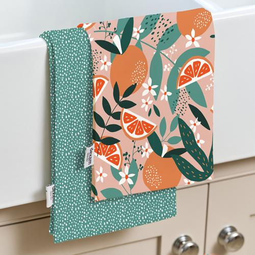Exotic Fruit Recycled Cotton Set of 2 Tea Towels - Blush - Dexam