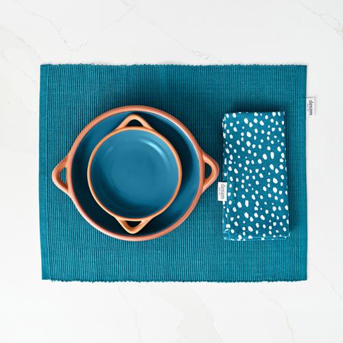 Sintra Recycled Cotton Spotted Napkin And Placemat Set - Ink Blue - Dexam