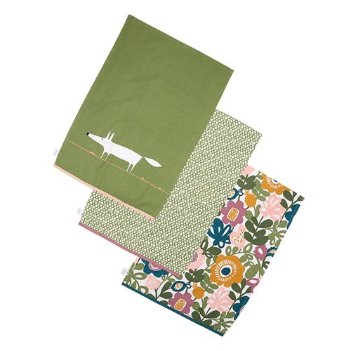 Mr Fox Tea Towels - Set of 3 - Green - Scion
