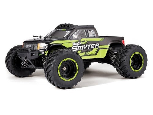 Radio Control 1/12 RTR EP Smyter 4WD MT Green, an electric monster truck with 4WD, adjustable shocks, and LED lights.