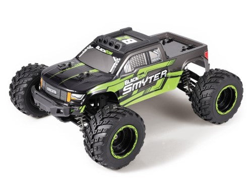 Radio Control 1/12 RTR EP Smyter 4WD Monster Truck in green, showcasing durable design, LED lights, and adjustable speed features.