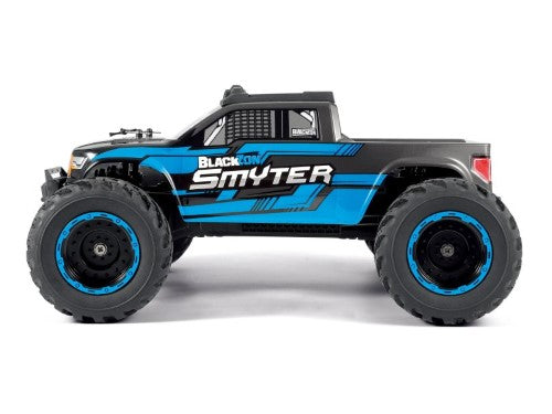 Radio Control 1/12 RTR EP Smyter 4WD MT in blue, featuring robust suspension, speed control, and durable off-road design.