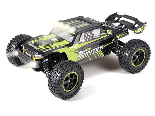 Radio Control 1/12 RTR EP Smyter 4WD DT truck in green, featuring 4WD drive, adjustable shocks, and splashproof electronics.