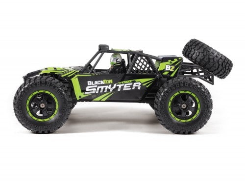 High-performance green remote control desert buggy with 4WD, adjustable suspension, and splashproof electronics for thrilling rides.