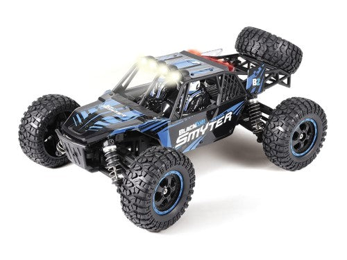 Radio Control 1/12 RTR EP Smyter 4WD DB in blue, showcasing a rugged design, 4WD capabilities, and LED lights for adventurous fun.