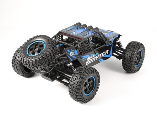 Blue and black 1/12 RTR EP Smyter 4WD desert buggy with LED lights, splashproof design, and adjustable suspension for thrilling adventures.