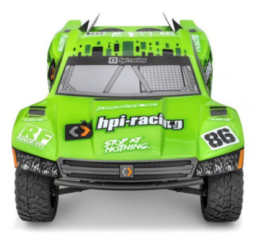 HPI Racing 1/10 Jumpshot SC V2 short course truck in green, featuring metal gears, oil-filled shocks, and durable design.
