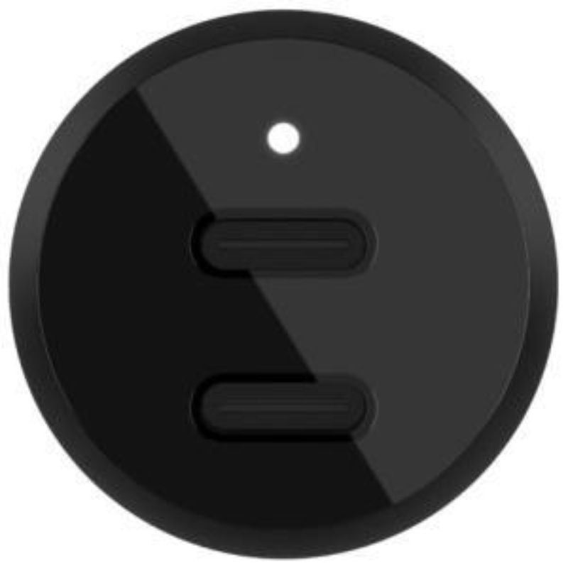 Belkin Auto Adapter with dual USB-C ports for fast charging 2 devices simultaneously, compact design for travel convenience.